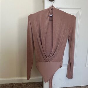 Amisu Women’s Dusty Rose Long Sleeve Bodysuit Size S